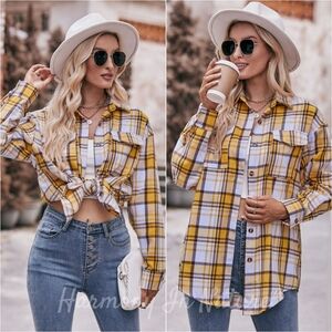 Harmony In Nature Yellow and White Plaid Button-Down Shirt